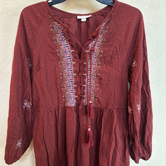Knox Rose Embroidered Long Sleeve Boho Tassel Dress w Pockets Womens Sz Medium - Picture 4 of 9